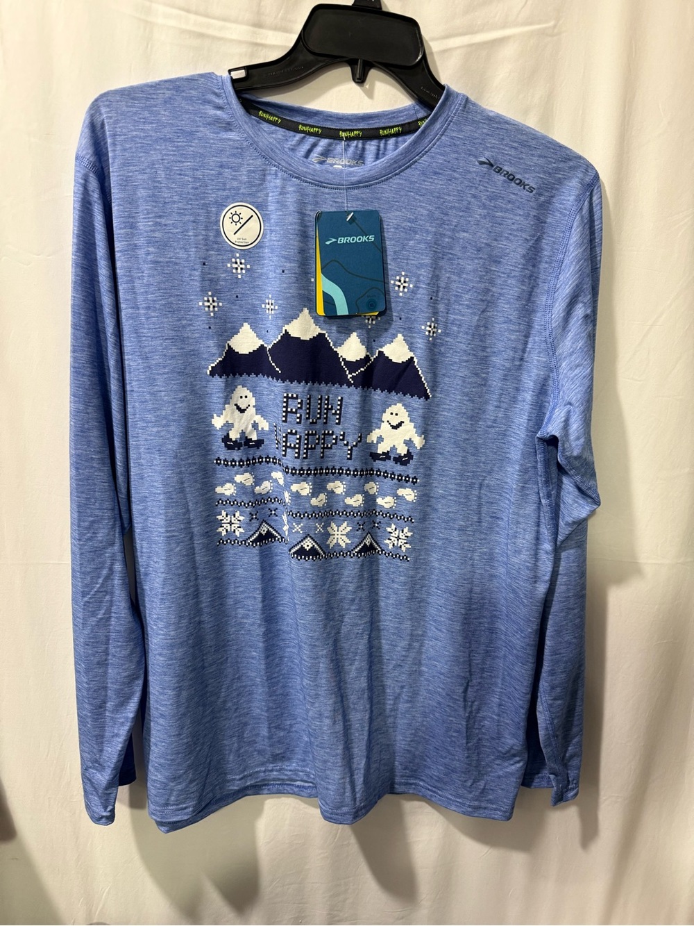 Brooks Light Blue Long-Sleeve Holiday Run Graphic Tee